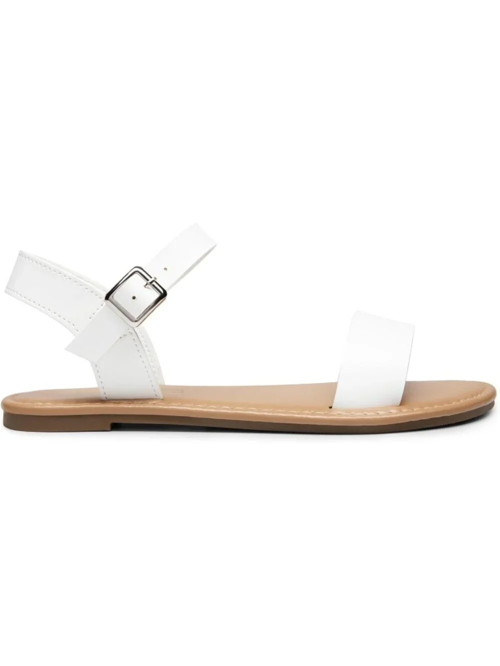 Women's White Pu Flat Sandals Open Toe Ankle Strap Faux Leather Non Slip Shoes